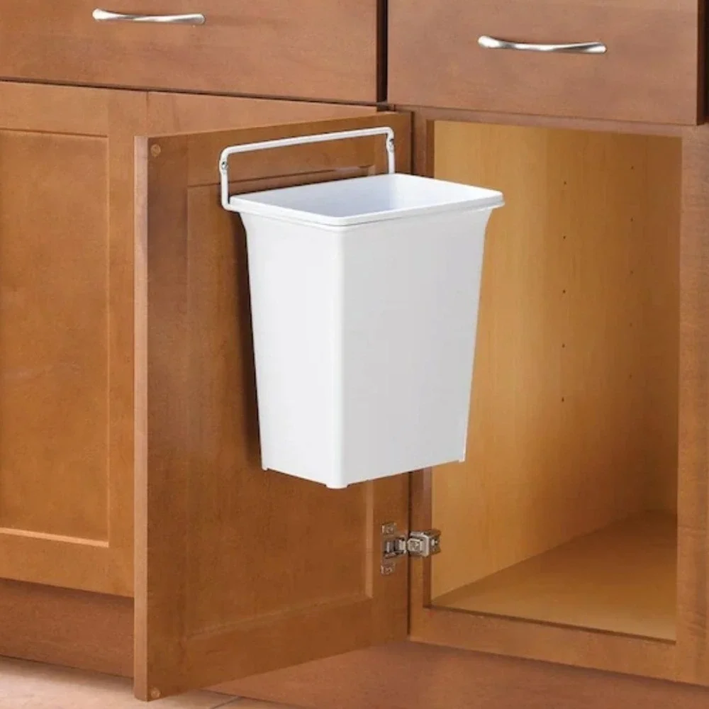 White Plastic In-Cabinet Door Mount Trash Can 13x10x7 Space Saving Wastebasket
